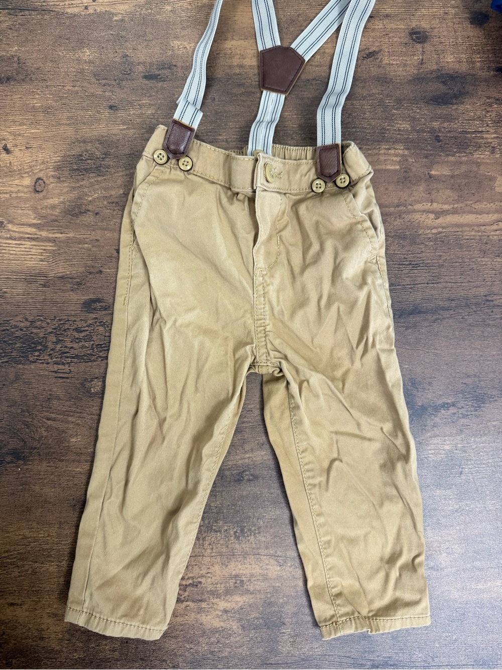 ⭐️5 for $20⭐️ Toddler Tan Chino Pants with Striped Suspenders 12M